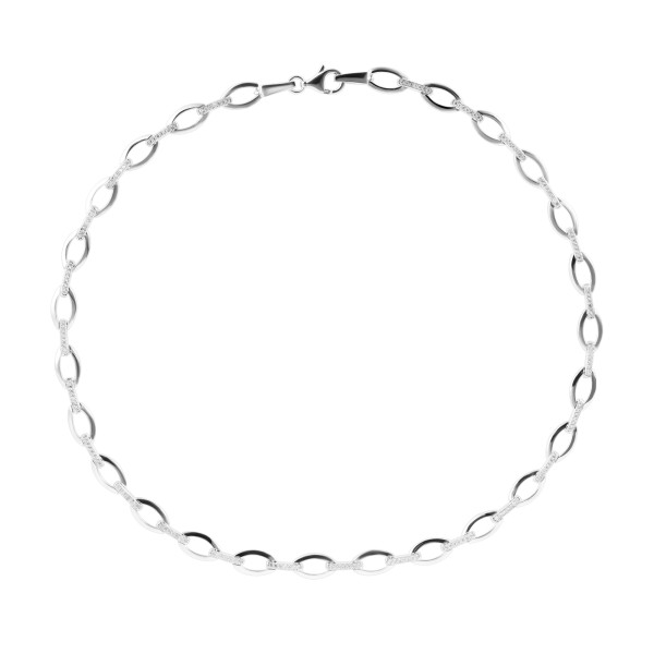 925/- Echt Silber Halskette "Elin", Zirkoniabesatz, 925/rhodiniert, Breite 7mm, Stärke 3mm