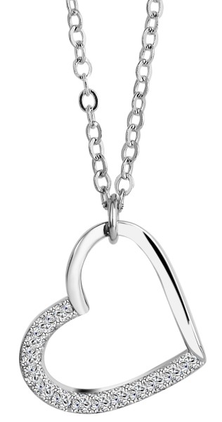 925/- Echt Silber Halskette "Carla", Herzanhänger, Zirkoniabesatz, 925/rhodiniert