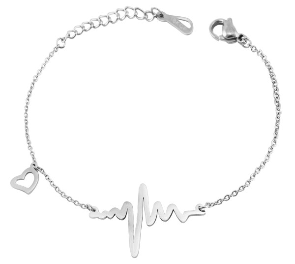 Akzent Ankerarmband aus Edelstahl, Herzanhänger, Herzschlagsymbol