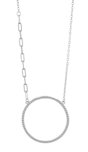 925/- Echt Silber Halskette "Odelia" mit rundem Anhänger, rhodiniert