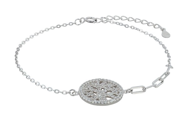 925/- Echt Silber Armband "Irie", Lebensbaum mit Besatz, rhodiniert, 17+3 cm