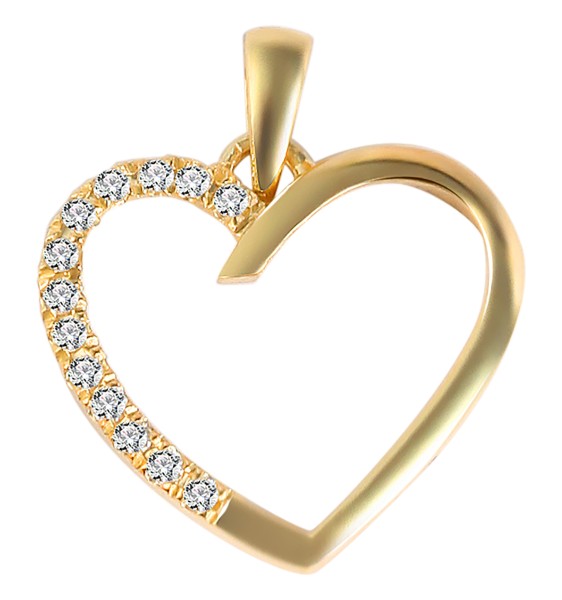 Gold Anhänger, Herz mit echtem Diamant, 375er, Gelbgold