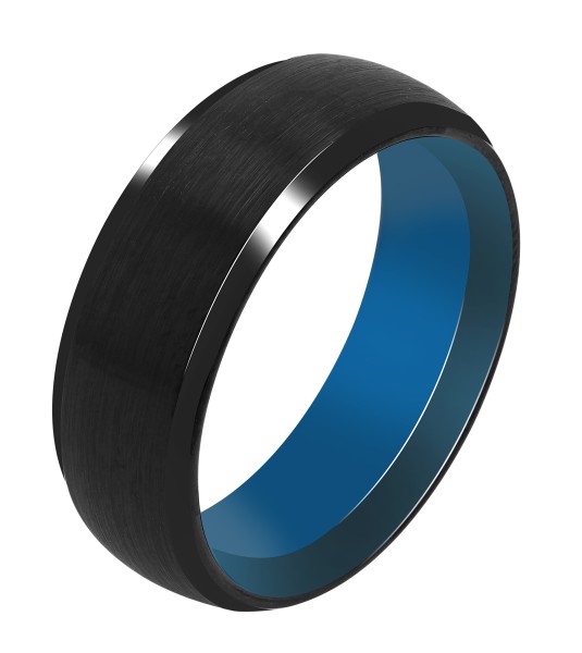 Akzent Herrenring "Charcoal" aus Tungsten, schwarz, innen blau - matt/poliert