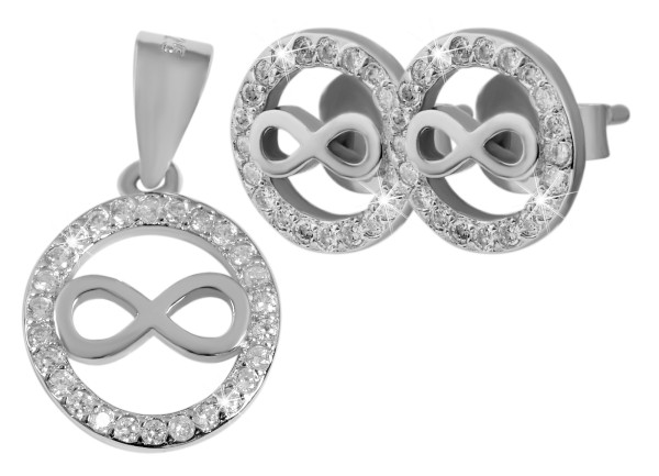 925/- Echt Silber Schmuckset, Anhänger und Ohrstecker mit Infinity-Symbol, 925/rhodiniert