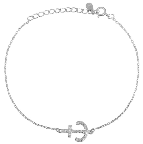 925/- Echt Silber Armband, Anker, Zirkoniabesatz, 925/rhodiniert