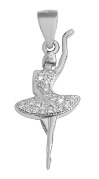 925/- Echt Silber "Ballerina" Anhänger ohne Kette, Zirkonia besetzt, 925/rhodiniert