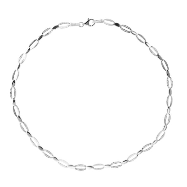 925/- Echt Silber Halskette "Lene", Zirkoniabesatz, mattiert/poliert, 925/rhodiniert, Breite 6mm, St