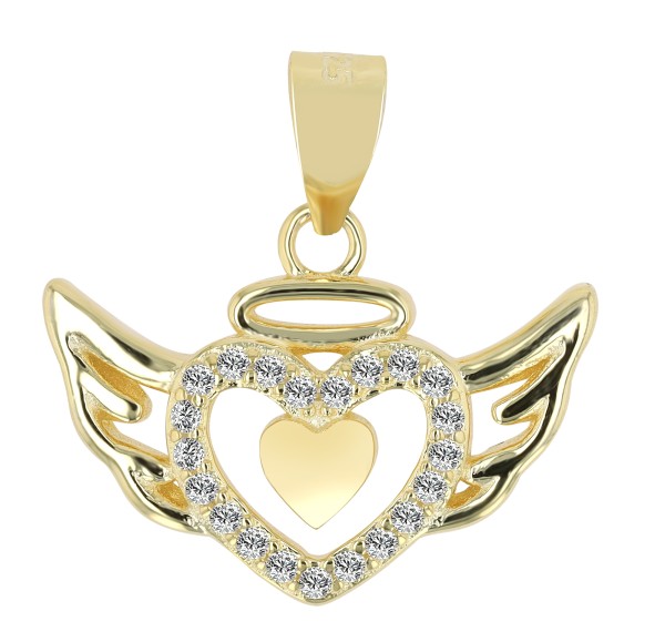 Echt Silber 925er Herzanhänger mit Flügeln "Brietta" mit Zirkonia, vergoldet oder rhodiniert