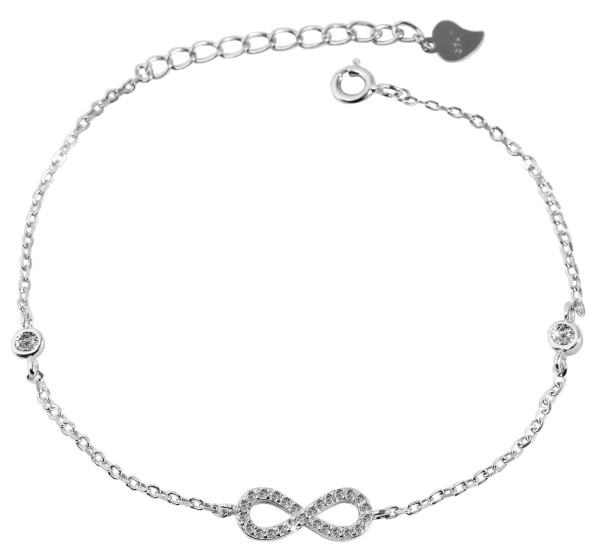 925/- Echt Silber Armband, Infinity, Zirkoniabesatz, 17+3cm