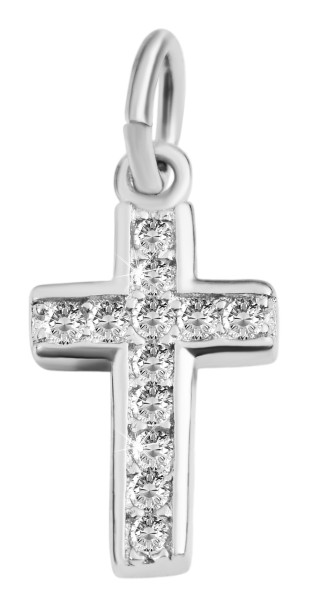 925/- Echt Silber Anhänger ohne Kette "Shirani", kleines Kreuz mit Zirkoniabesatz, 925/rhodiniert