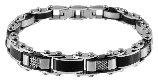 "Bjarne" Edelstahl Armband, 21 cm + 1 cm, mit schwarzen Elementen, Verlängerung