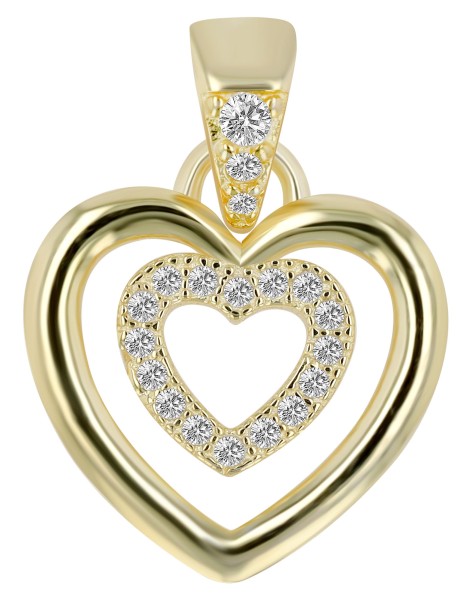 925/- Echt Silber Herz Kettenanhänger mit Zirkoniabesatz "Cara", vergoldet oder rhodiniert