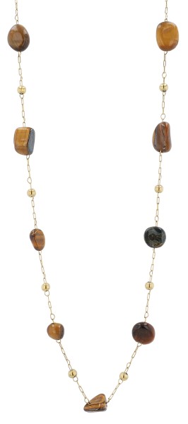 "Ceylan" Edelstahlkette mit braunen Steinen, goldfarben, 41 cm + 6 cm Verlängerung