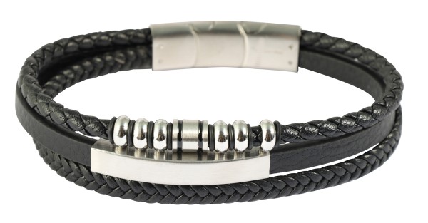 "Daniello" Armband aus Lederimitat mit Edelstahlelementen, 19 cm und 21 cm