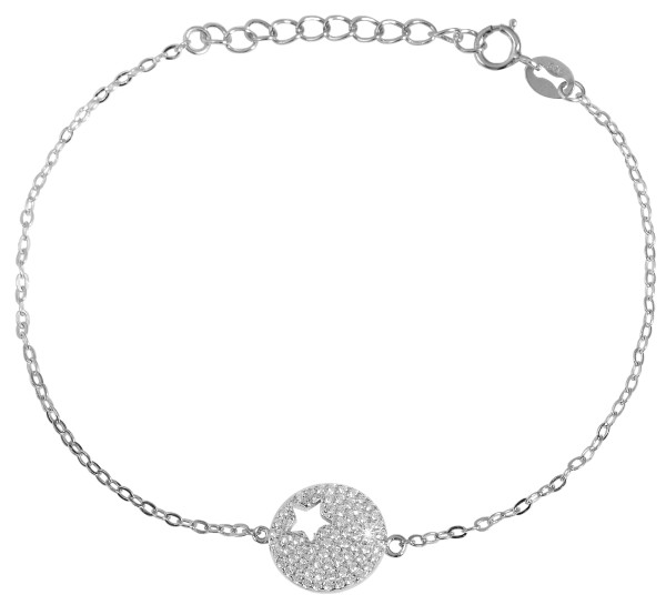925/- Echt Silber Damen Armband mit runden Anhänger Stern rhodiniert