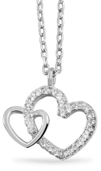 925/- Echt Silber Halskette mit Anhänger, Herz mit Zirkoniabesatz, 42+3cm