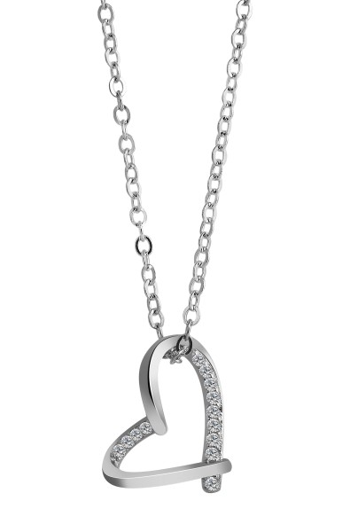 925/- Echt Silber Halskette, Herzanhänger, Besatz, 925/rhodiniert