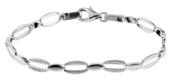 925/- Echt Silber Armband, Zirkoniabesatz, matt/poliert, 925/rhodiniert