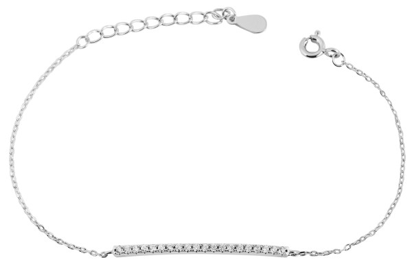 925/- Echt Silber Armband mit länglichem Element, Zirkoniabesatz, 16+3 cm, 925/rhodiniert