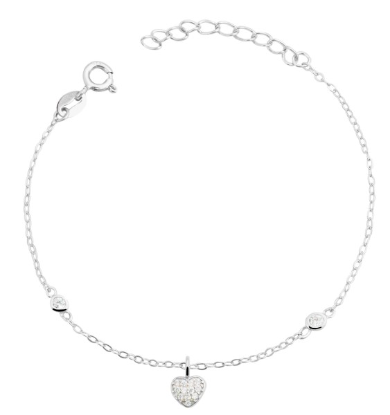 925/- Echt Silber Armband mit Herzanhänger und Zirkoniabesatz