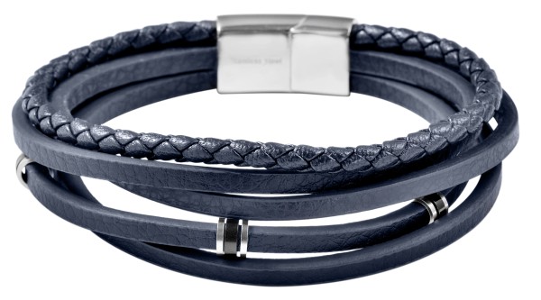 Akzent Armband aus Echtleder, Edelstahlelemente, Länge 21 cm, dunkelblau