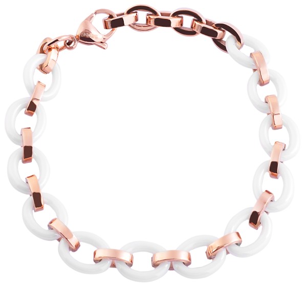 Akzent Gliederarmband aus Keramik und Edelstahl in Weiß mit IP Roségold-Beschichtung