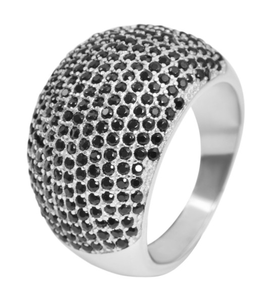 925/- Echt Silber Ring, schwarzer Zirkoniabesatz, 925/rhodiniert