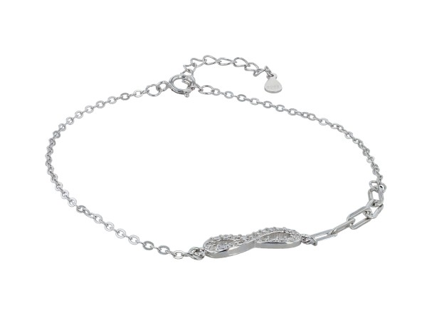925/- Echt Silber Armband "Remy" mit Infinity-Symbol, rhodiniert, 17+3 cm