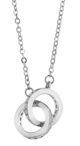 925/- Echt Silber Halskette "Rina", Doppelanhänger, Zirkoniabesatz, 925/rhodiniert