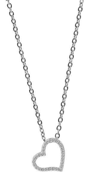 925/- Echt Silber Halskette mit Herzanhänger "Milla" , Zirkoniabesatz, 925/rhodiniert