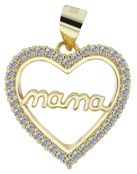 925/- Echt Silber Anhänger "Nolan" Herz mit Schriftzug Mama mit Zirkonia, vergoldet oder rhodiniert