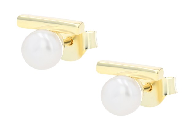 925er Echtsilber Stab-Ohrstecker mit Perle, rhodiniert oder vergoldet