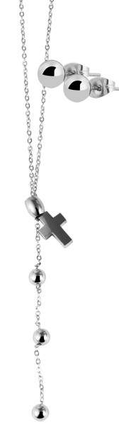 Akzent Edelstahl Schmuckset Kreuz, Kette und Ohrringe, 45+5 cm