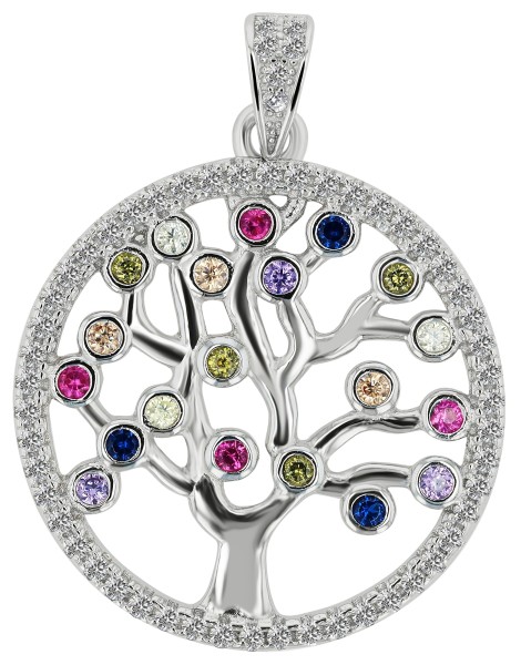 925/- Echt Silber Anhänger Lebensbaum "Violet" mit Zirkonia, rhodiniert