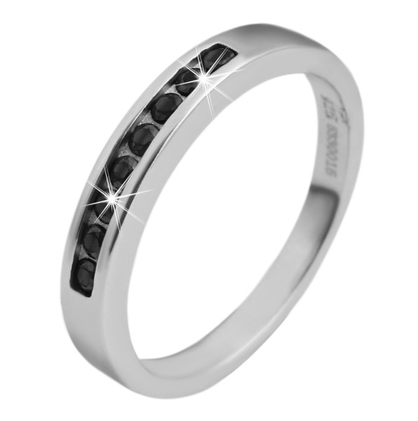 925 Echt Silber Ring mit schwarzen Zirkoniasteinen, 925/rhodiniert