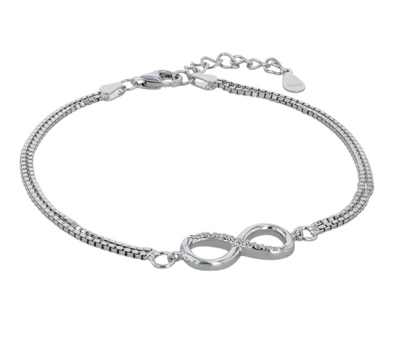 925/- Echt Silber Infinity-Armband, zweireihig, rhodiniert, 17+3 cm