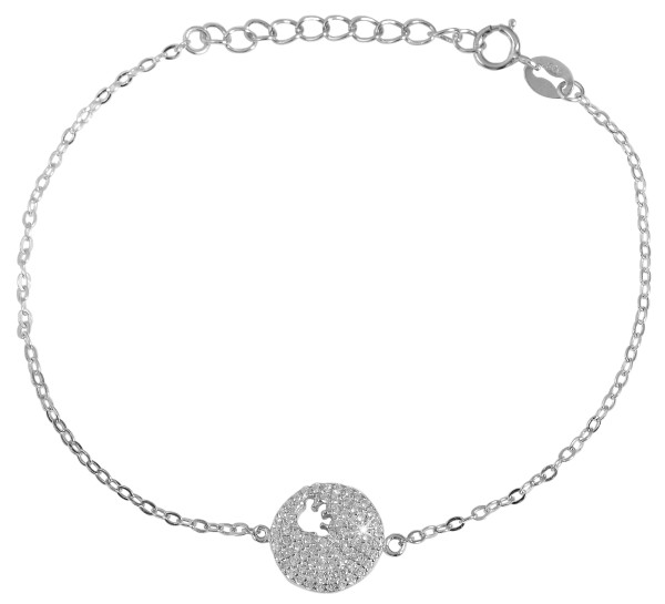 925/- Echt Silber Armband mit Anhänger und weissen Zirkonia Steinen rhodiniert