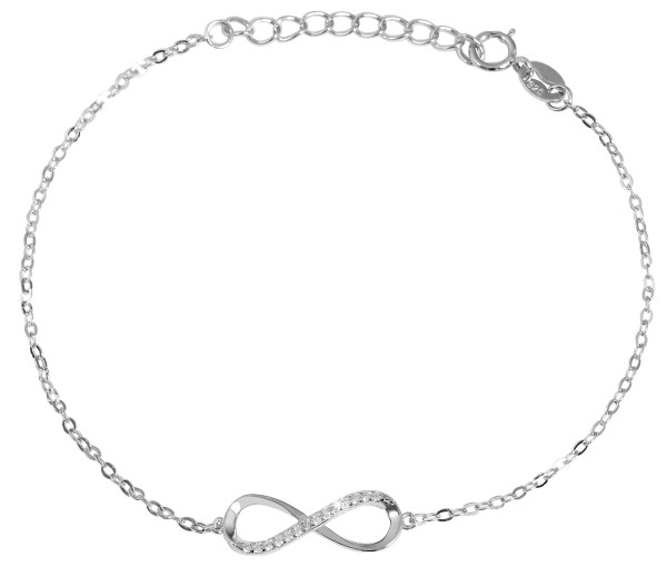 925/- Echt Silber Armband, Infinity, Zirkoniabesatz, 17+3 cm