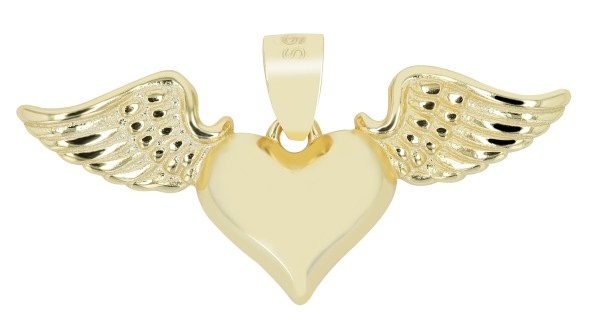 "Jasina" - Herz mit Flügel, 925er Echt Silber Anhänger, goldfarben oder silberfarben rhodiniert