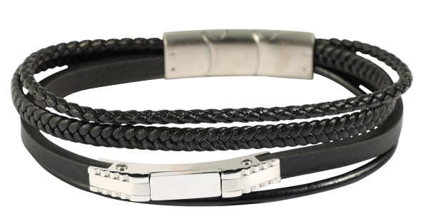 "Patrizio" Armband aus Lederimitat mit Edelstahlelementen, 19cm und 21cm