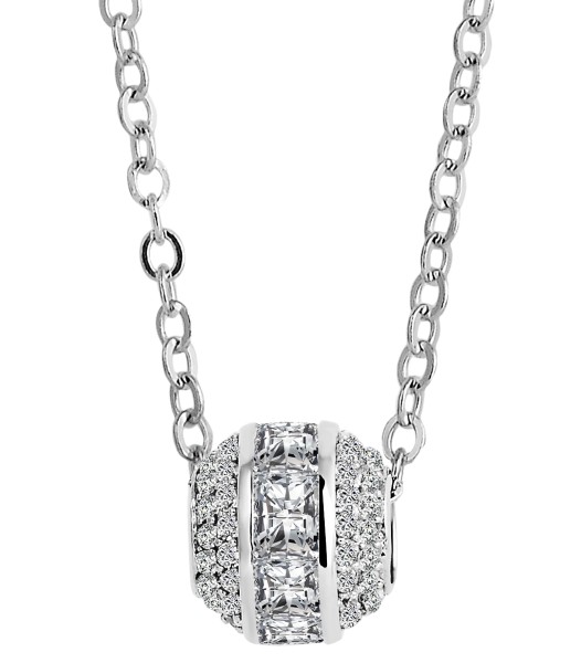 925/- Echt Silber Halskette mit Kugelanhänger "Francesca", Zirkoniabesatz, 925/rhodiniert