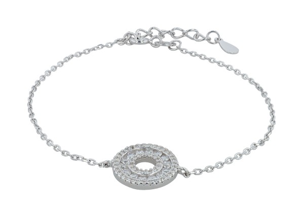 925/- Echt Silber Armband "Kyra" mit rundem Element & Besatz, rhodiniert, 17+3 cm