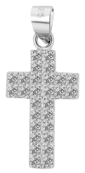 925er Echt Silber Kreuz Anhänger "Thesaly", Zirkoniabesatz, rhodiniert