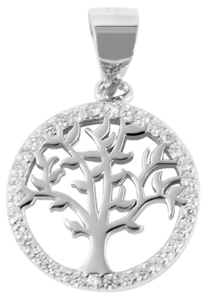 925/- Echt Silber Anhänger ohne Kette, Lebensbaum mit Zirkoniabesatz, 925/rhodiniert