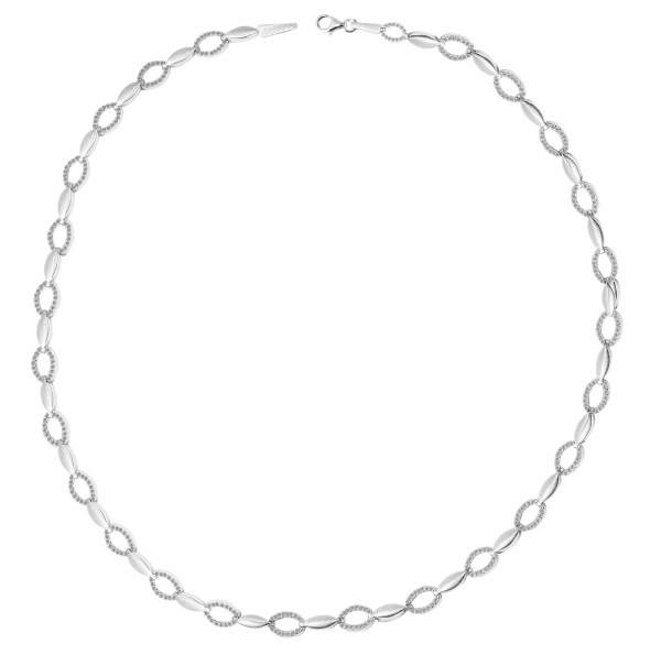 925/- Echt Silber Halskette "Rosy" mit Zirkoniabesatz, matt/poliert, 925/rhodiniert