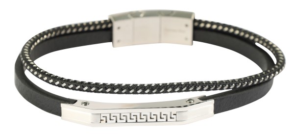 "Ennio" Armband aus Lederimitat mit Edelstahlelementen, 19cm und 21cm