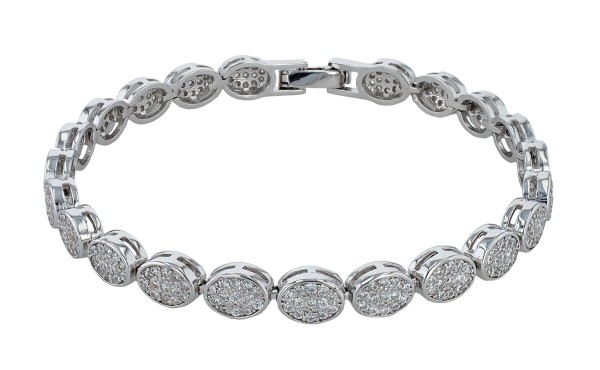 925/- Echt Silber Armband "Alpina", ovale Elemente mit Besatz, rhodiniert