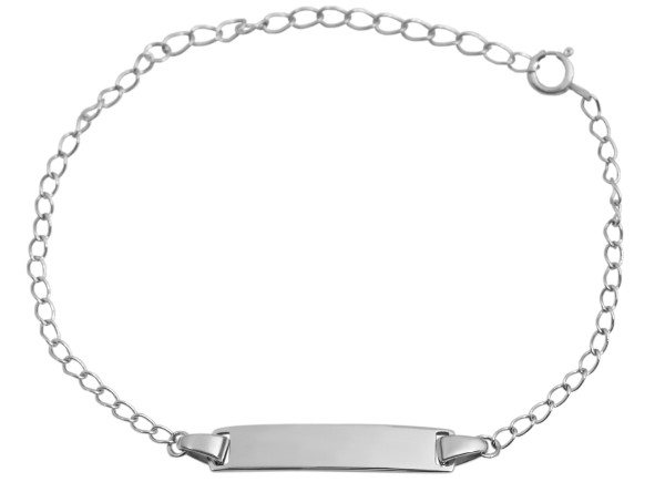 925/- Echt Silber Armband mit gravurfähiger Identplatte, 925/ rhodiniert, 13+4 cm