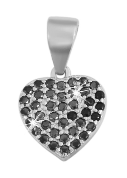 925/- Echt Silber Anhänger ohne Kette "Pariya", Herz mit schwarzen Zirkoniasteinen, 925/rhodiniert