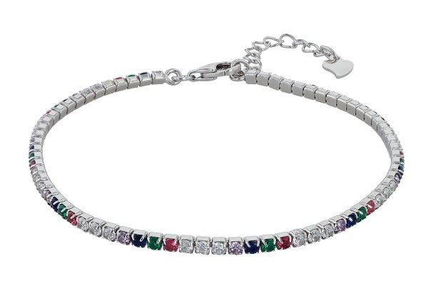 925/- Echt Silber Tennisarmband "Twyla" mit weißem oder buntem Besatz, rhodiniert